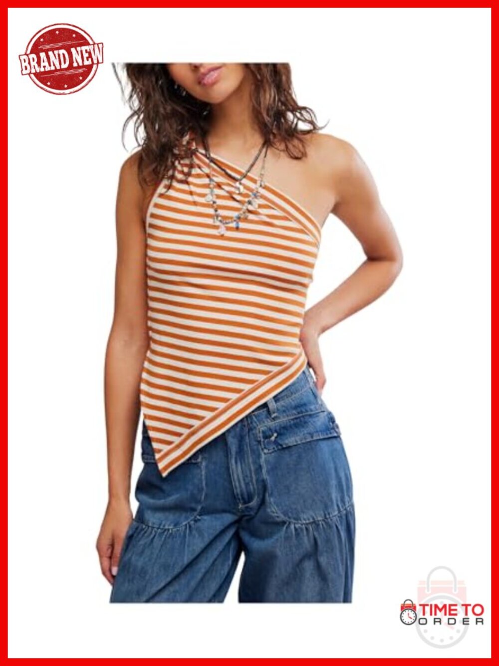 Free People Knot My Vibe Top One Shoulder Asymmetrical Striped Long Sleeve